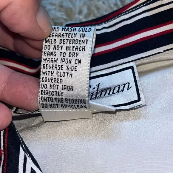 Amazing Diane Gilman Vintage 100% Silk Mermaid Nautical Sun Sequins Buttoned Blo - Picture 14 of 16